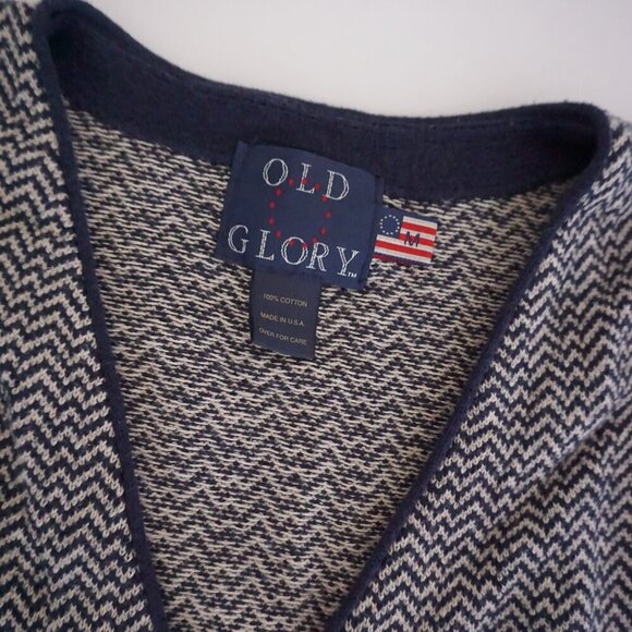 Vintage Old Glory Navy White 3D Knit Chevron 100% Cotton Button Vest Sweater M - Picture 5 of 11